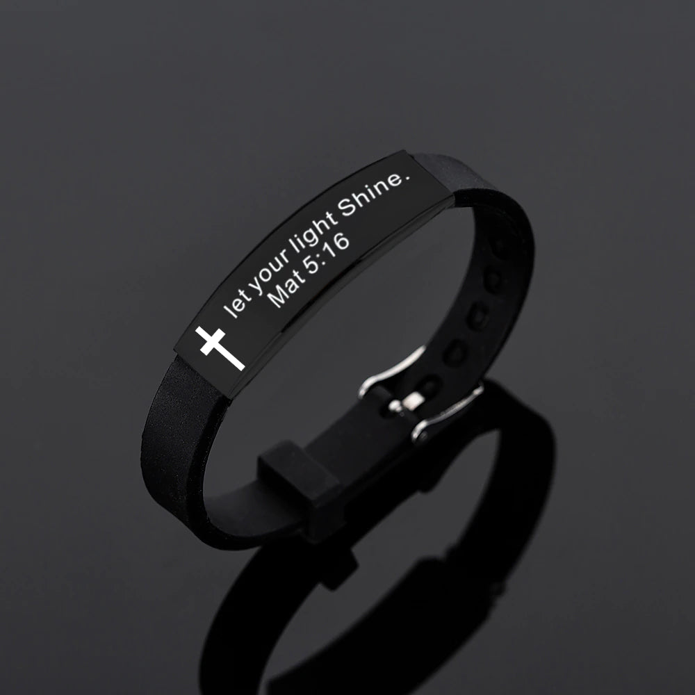 Quote Religious Cross Jesus Scripture Christian Bible Verse Inspirational Faith Silicone Bracelets for Men Jewelry