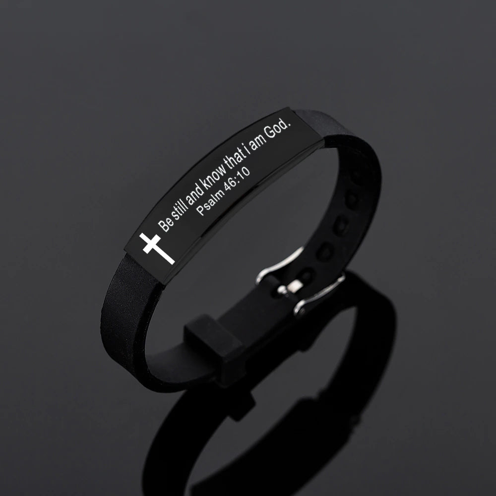 Quote Religious Cross Jesus Scripture Christian Bible Verse Inspirational Faith Silicone Bracelets for Men Jewelry