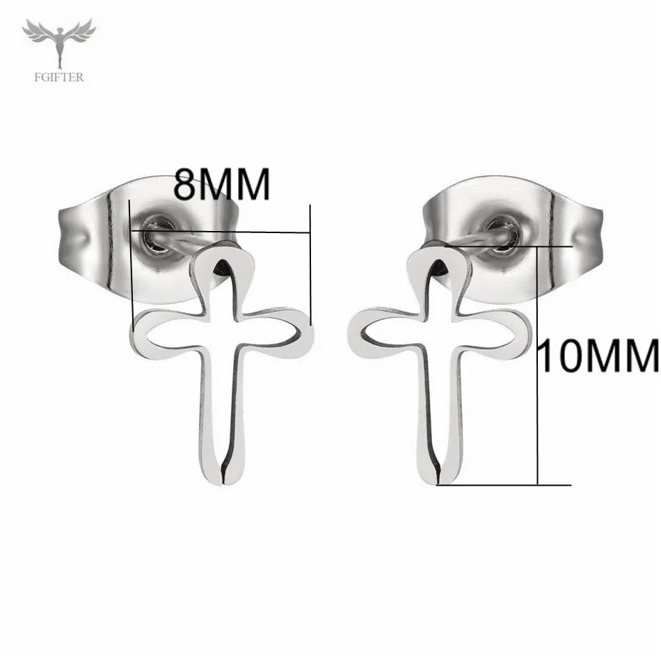 Classic Cross Earrings Stainless Steel Ear Piercing Jewelry Men Women Religious Christian Accessories Small Stud Earrings Set