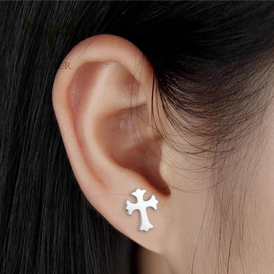 Classic Cross Earrings Stainless Steel Ear Piercing Jewelry Men Women Religious Christian Accessories Small Stud Earrings Set