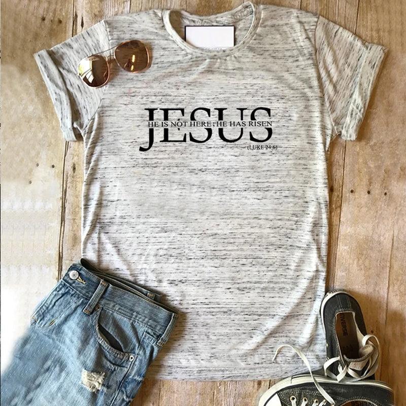 Jesus T Shirts Classic Jesus Couple Clothes He Is Not Here He Has Risen Religious Streetwear Print Women Tshirt M