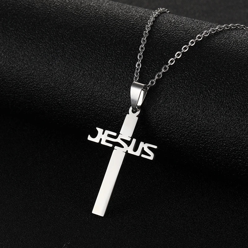 JESUS CROSS Pendant Necklace Religious Jewelry for Men/Women Stainless Steel Chain Christian Symbol Nice Gift