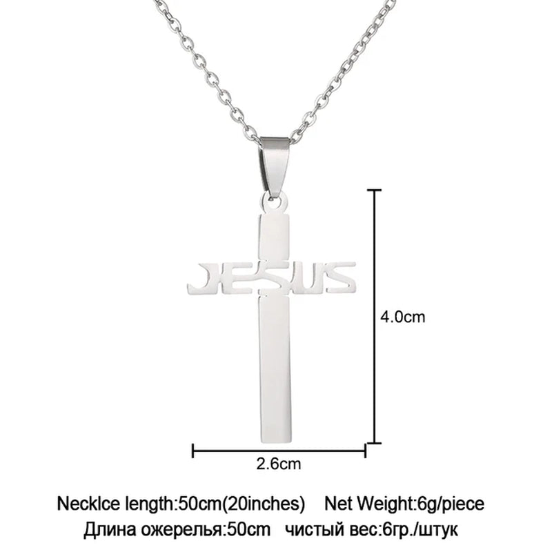 JESUS CROSS Pendant Necklace Religious Jewelry for Men/Women Stainless Steel Chain Christian Symbol Nice Gift